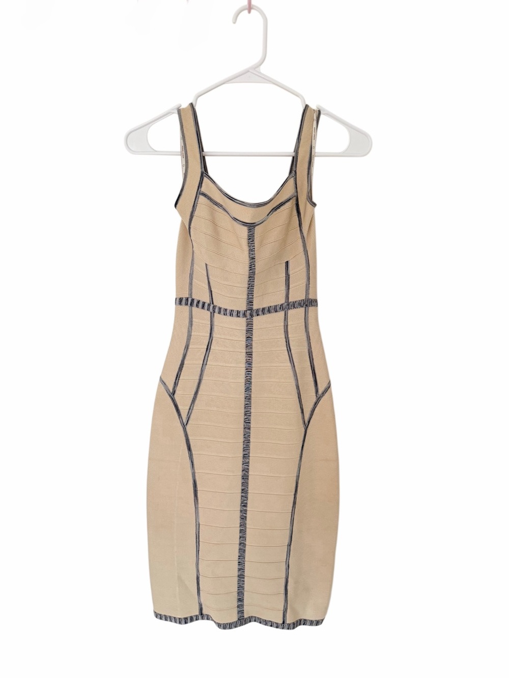 Herve Leger Beige Bandage Bodycon Dress with Contrast Piping